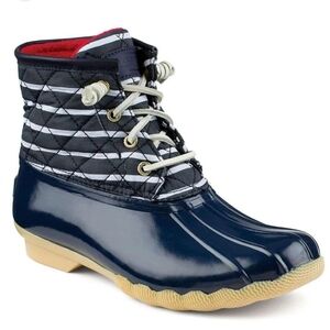 Sperry Women's Saltwater Duck Rain Lace-Up Zip Waterproof Boots in Navy Size 8